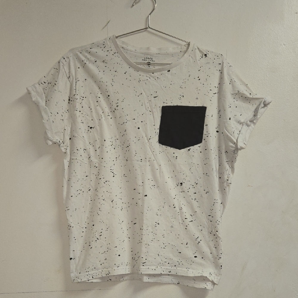 Urban Heritage White Tee with Black Speckles and Pocket